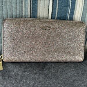 kate spade “Storybook writing inside” Rose Gold Multicolor Glitter Zip Wallet